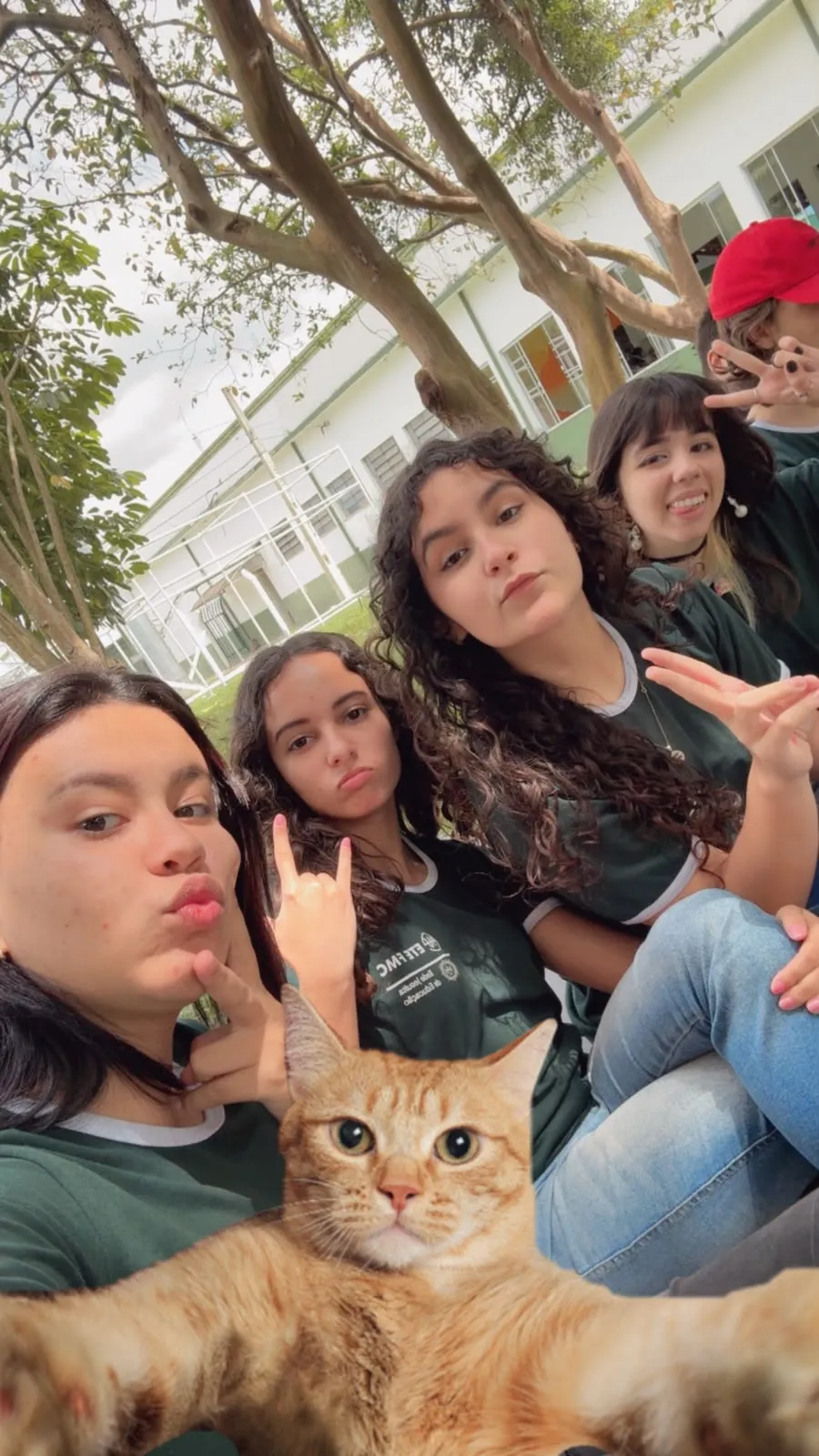Grupo com gato no dia da exposição